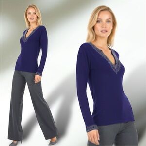 NWT J McLaughlin Small Sweater Shirt Beaded Top Cotton Modal Size S